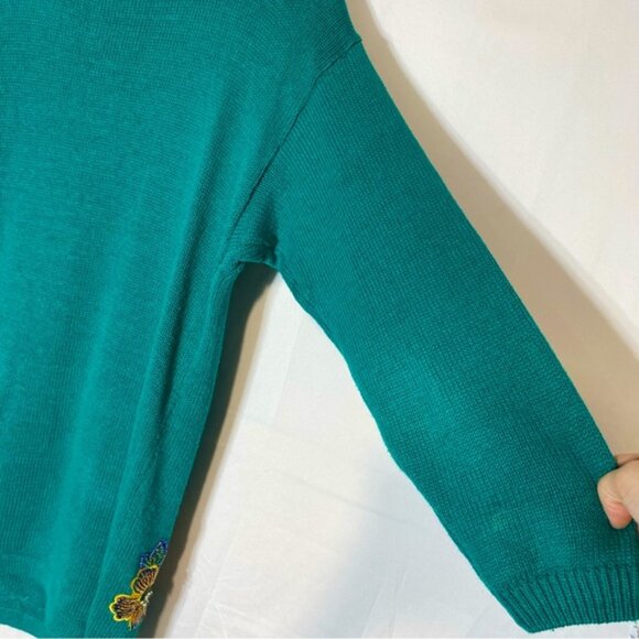 Vintage Victoria Jones Beaded Oversized Green Ramie Cotton Cowl Neck Sweater L - Picture 14 of 16